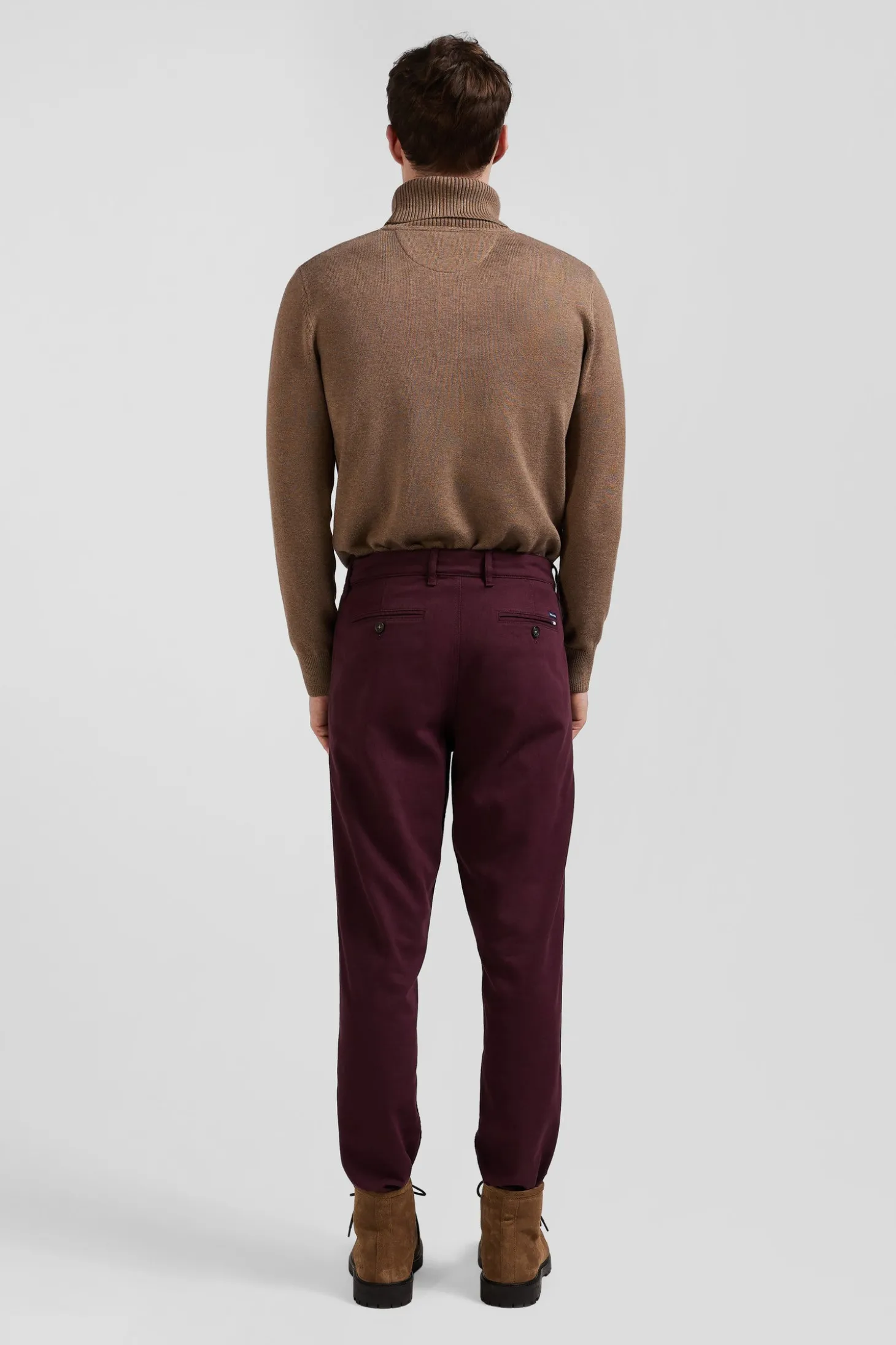 Pantalon chino en piqué de coton stretch et modal bordeaux coupe Regular