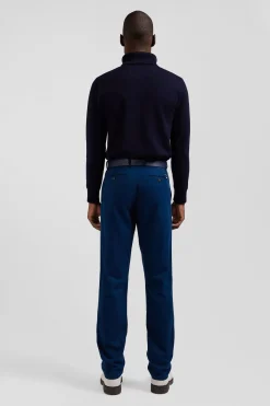 Pantalon chino en piqué de coton stretch et modal bleu coupe Regular