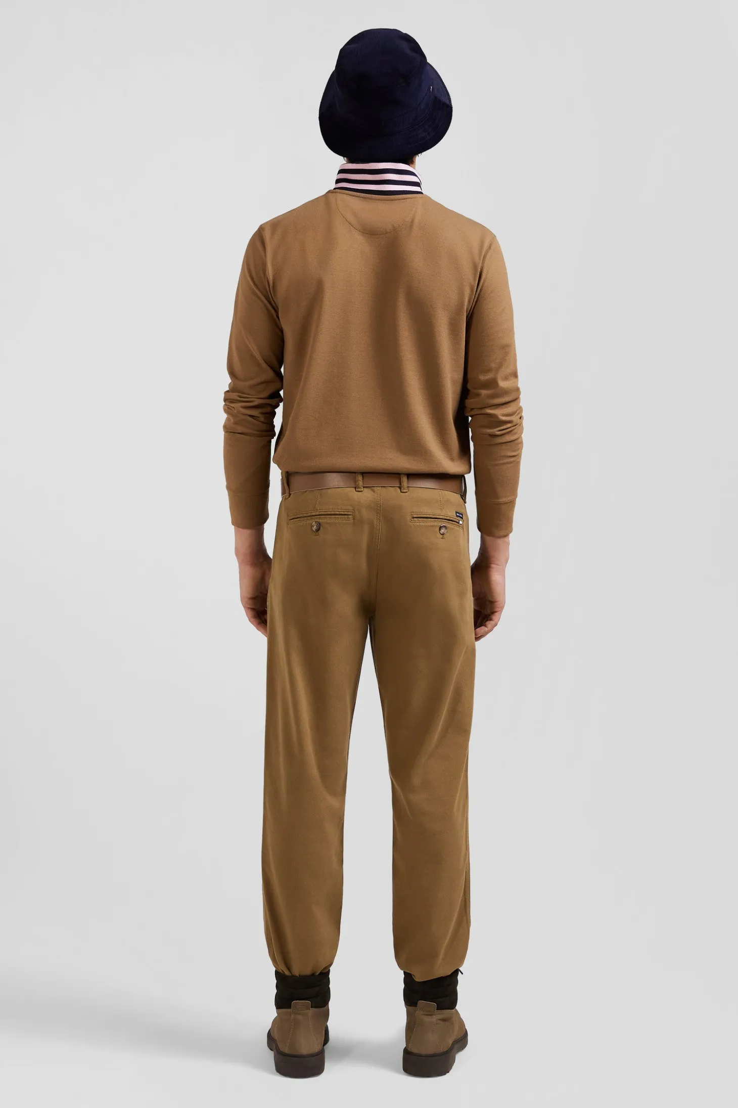 Pantalon chino en piqué de coton stretch et modal beige coupe Regular