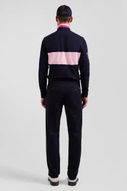 Pantalon chino en piqué de coton stretch et modal marine coupe Regular