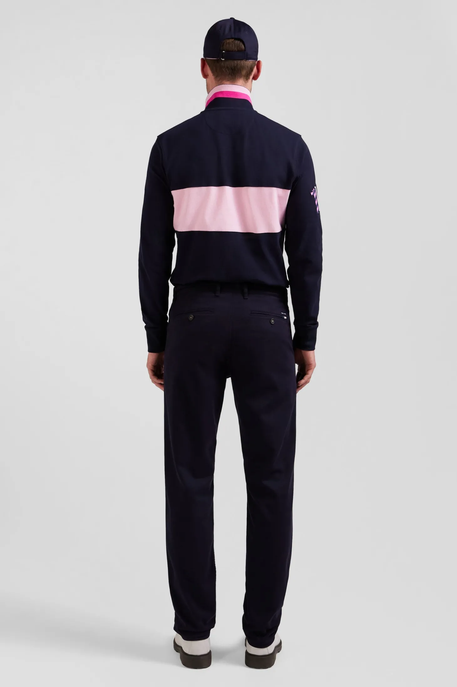 Pantalon chino en piqué de coton stretch et modal marine coupe Regular