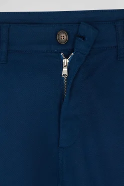 Pantalon chino en piqué de coton stretch et modal bleu coupe Regular