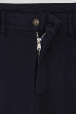 Pantalon chino en piqué de coton stretch et modal marine coupe Regular