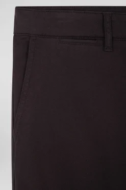Pantalon chino en piqué de coton stretch et modal brun coupe Regular