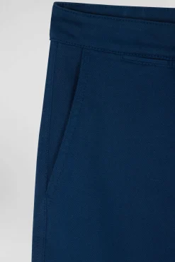 Pantalon chino en piqué de coton stretch et modal bleu coupe Regular