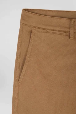 Pantalon chino en piqué de coton stretch et modal beige coupe Regular