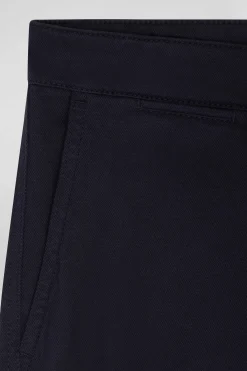 Pantalon chino en piqué de coton stretch et modal marine coupe Regular