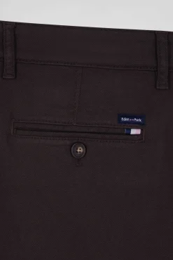 Pantalon chino en piqué de coton stretch et modal brun coupe Regular
