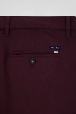 Pantalon chino en piqué de coton stretch et modal bordeaux coupe Regular
