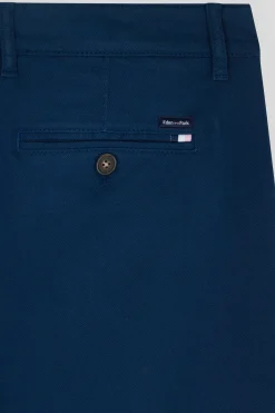 Pantalon chino en piqué de coton stretch et modal bleu coupe Regular