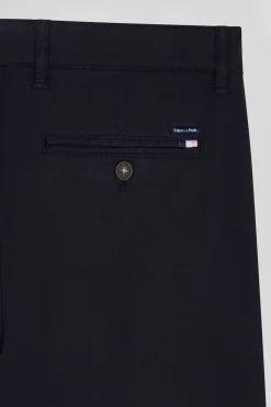 Pantalon chino en piqué de coton stretch et modal marine coupe Regular