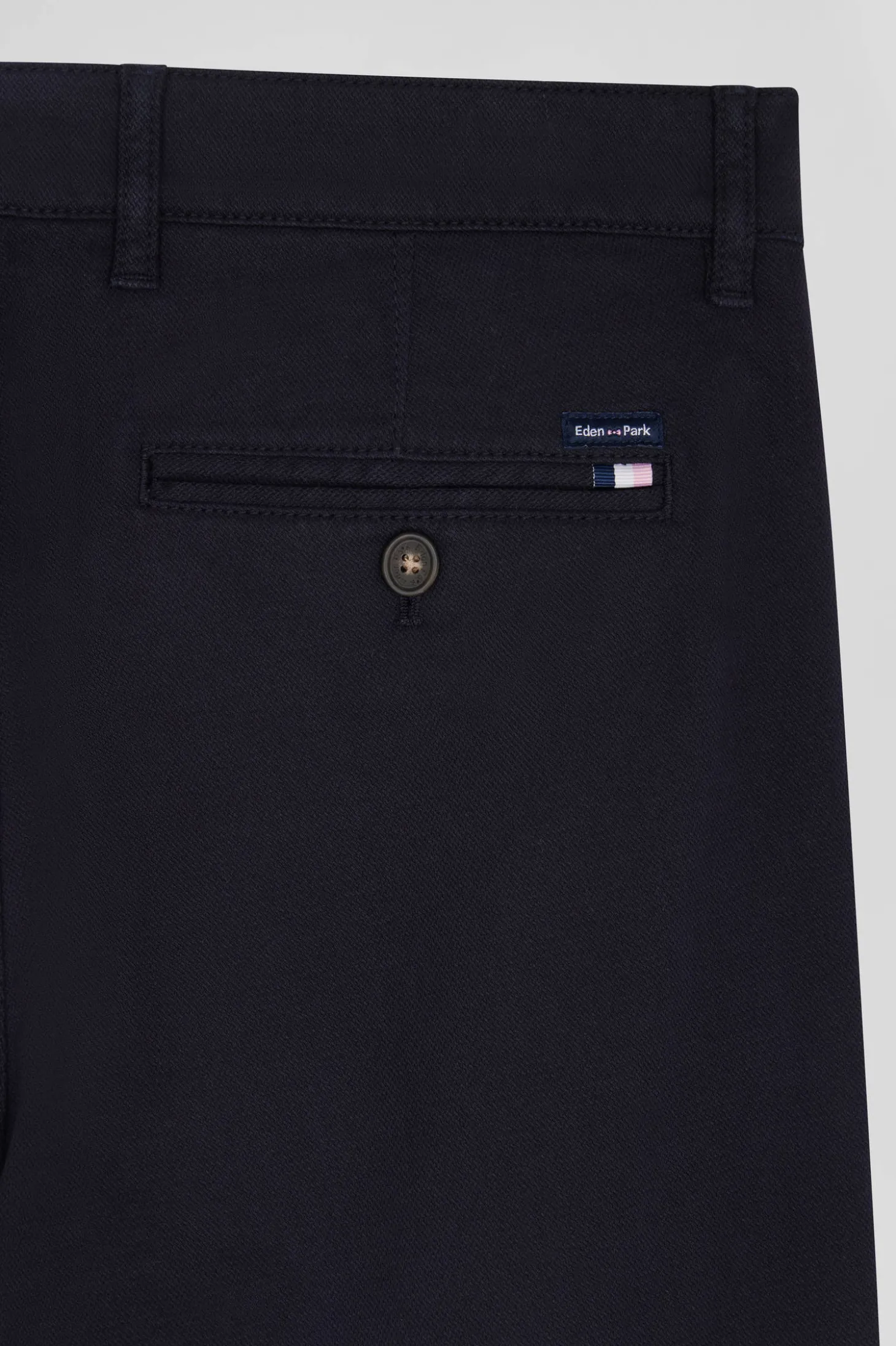 Pantalon chino en piqué de coton stretch et modal marine coupe Regular