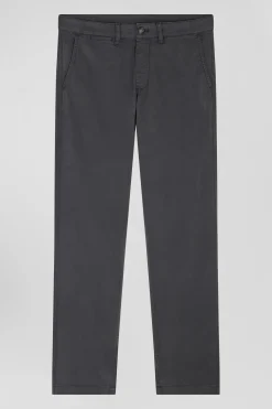 Pantalon chino gris anthracite en gabardine de coton stretch coupe Regular