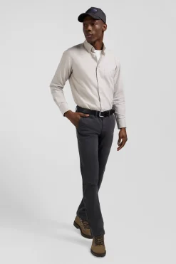 Pantalon chino gris anthracite en gabardine de coton stretch coupe Regular