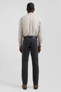 Pantalon chino gris anthracite en gabardine de coton stretch coupe Regular