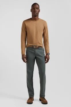 Pantalon chino gris en gabardine de coton stretch coupe Regular
