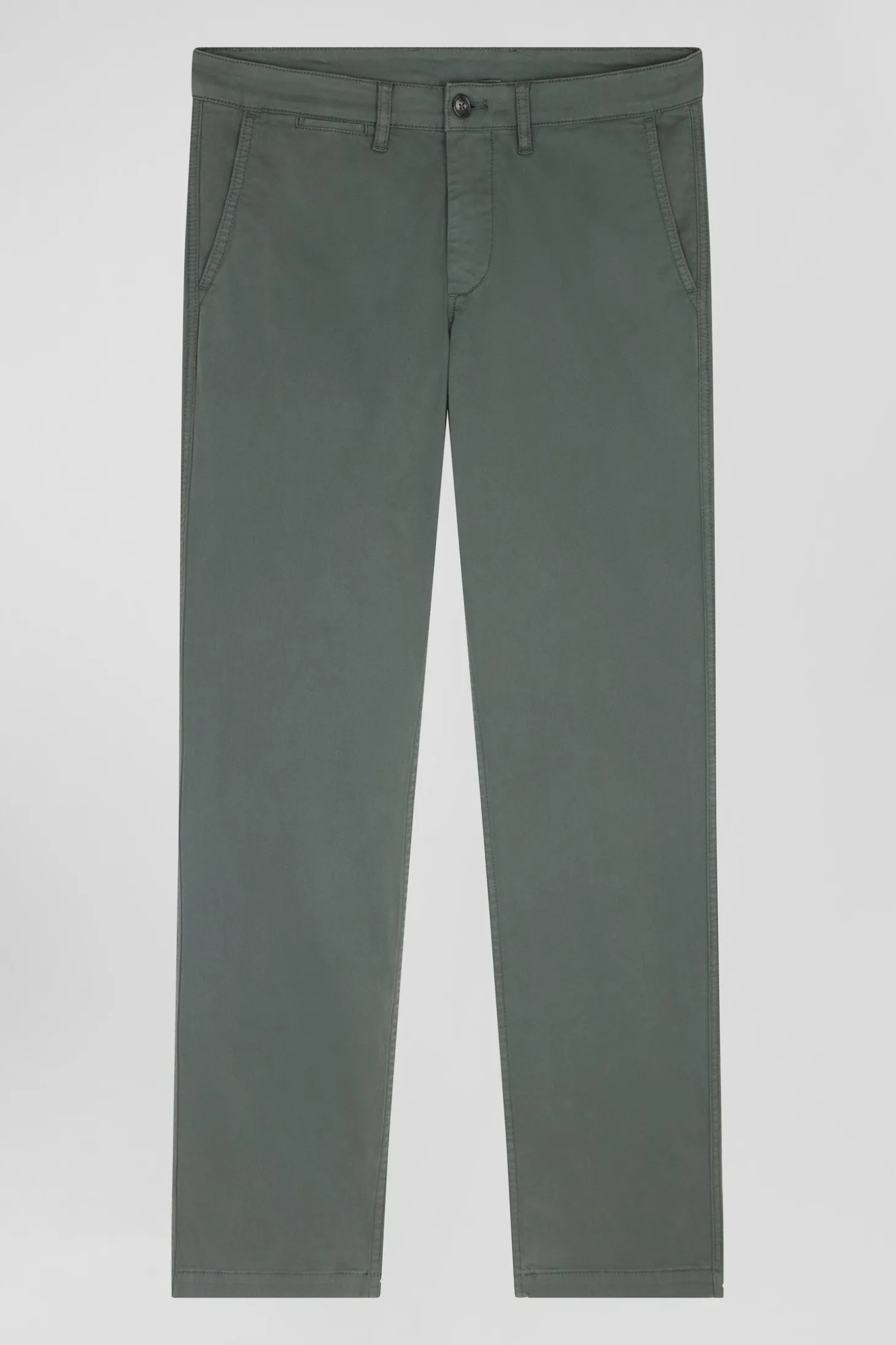 Pantalon chino gris en gabardine de coton stretch coupe Regular