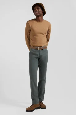 Pantalon chino gris en gabardine de coton stretch coupe Regular