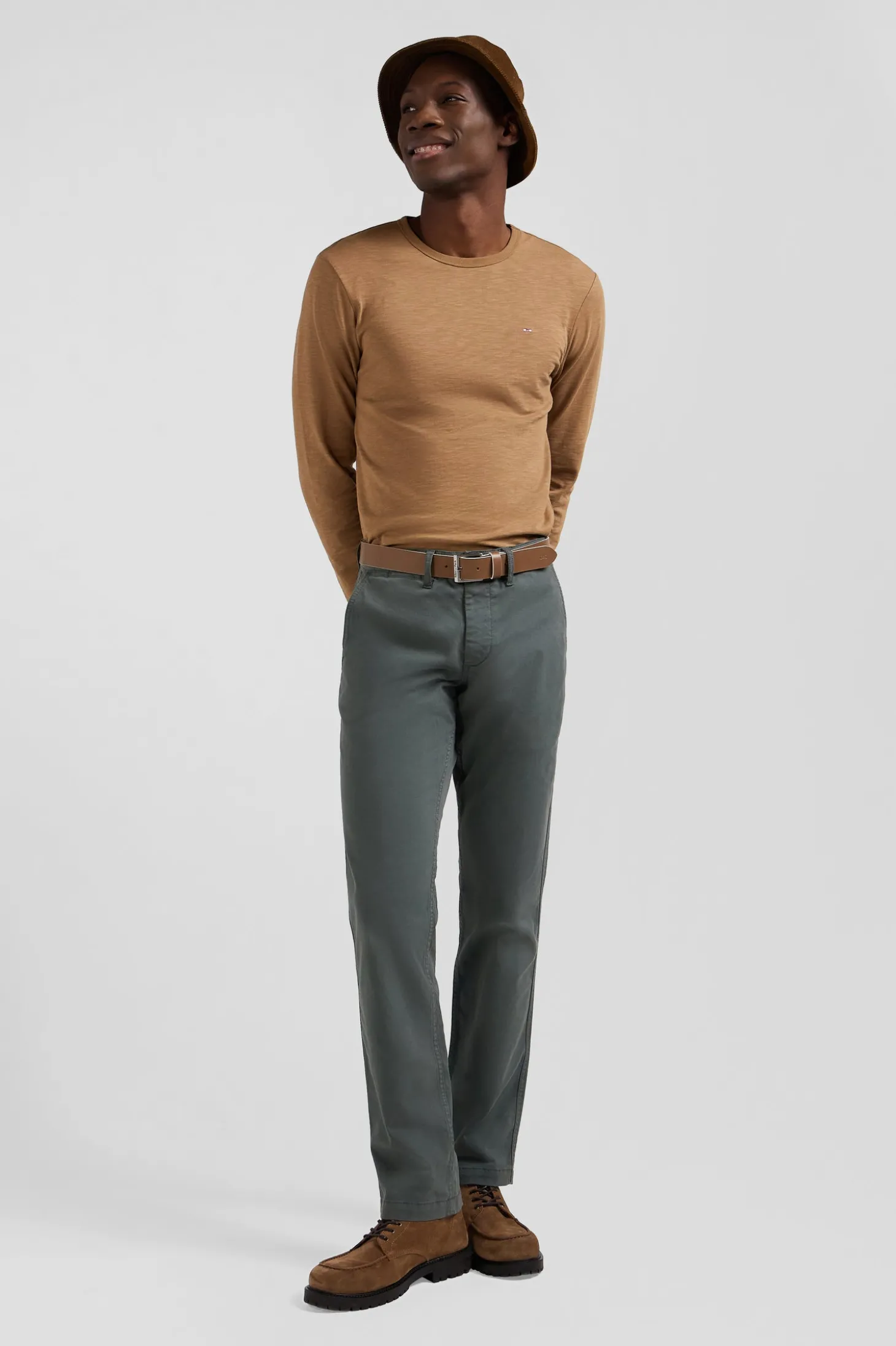 Pantalon chino gris en gabardine de coton stretch coupe Regular