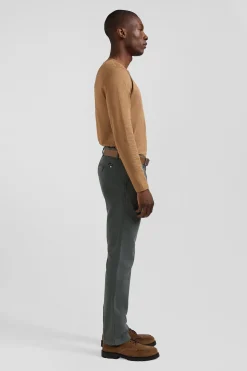 Pantalon chino gris en gabardine de coton stretch coupe Regular