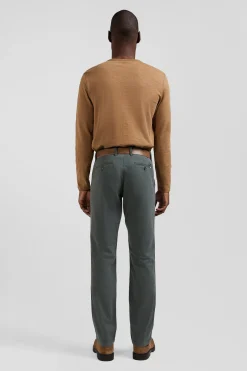 Pantalon chino gris en gabardine de coton stretch coupe Regular