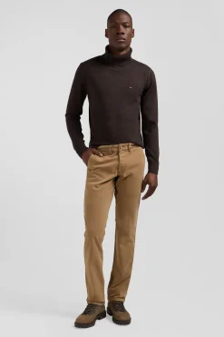 Pantalon chino marron en gabardine de coton stretch coupe Regular
