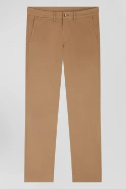 Pantalon chino marron en gabardine de coton stretch coupe Regular