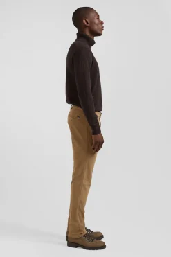 Pantalon chino marron en gabardine de coton stretch coupe Regular