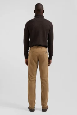 Pantalon chino marron en gabardine de coton stretch coupe Regular