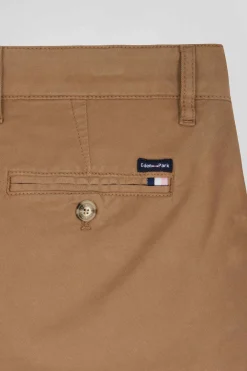 Pantalon chino marron en gabardine de coton stretch coupe Regular
