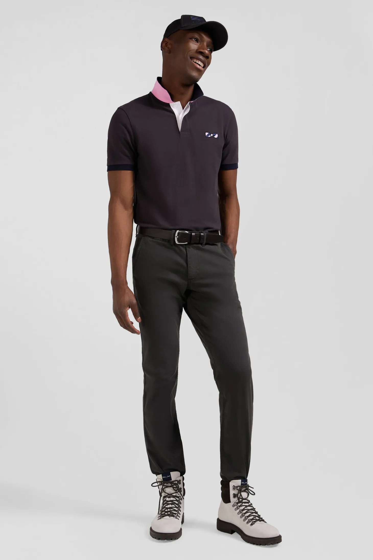 Pantalon chino noir en gabardine de coton stretch coupe Regular