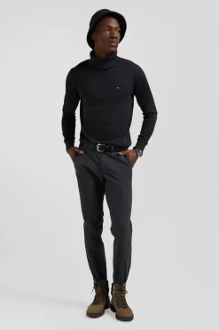 Pantalon chino uni en coton stretch gris anthracite coupe Slim