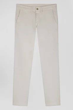 Pantalon chino uni en coton stretch beige coupe Slim