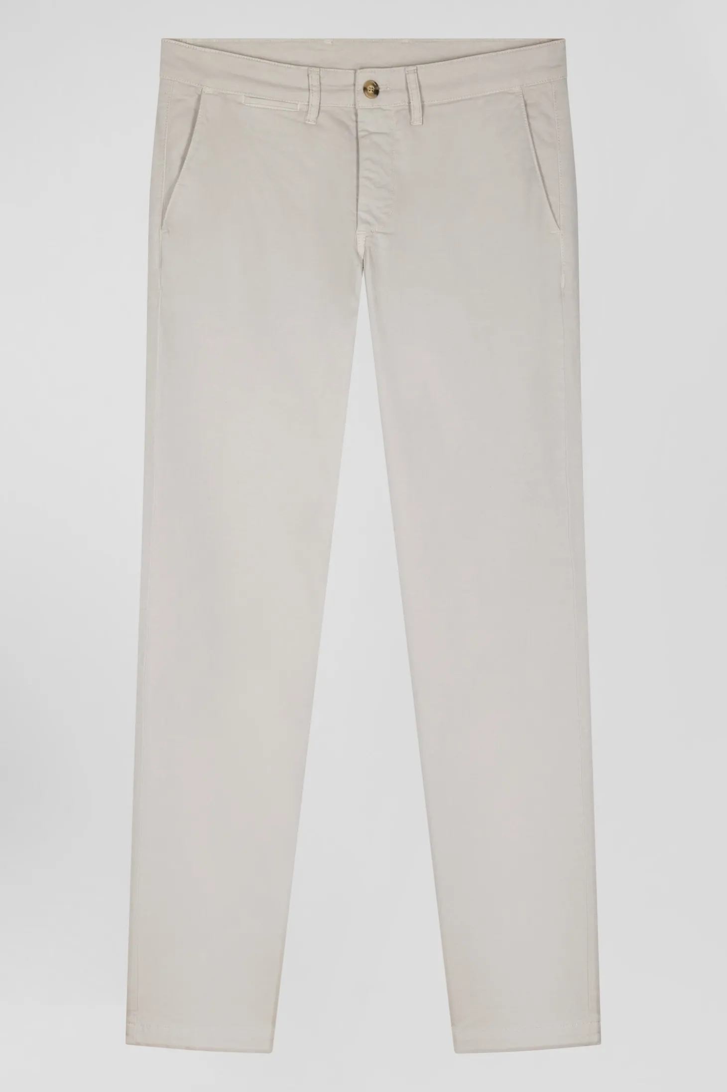 Pantalon chino uni en coton stretch beige coupe Slim