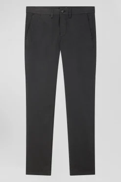 Pantalon chino uni en coton stretch gris anthracite coupe Slim