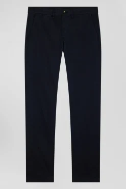 Pantalon chino uni en coton stretch bleu marine coupe Slim
