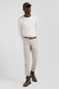 Pantalon chino uni en coton stretch beige coupe Slim