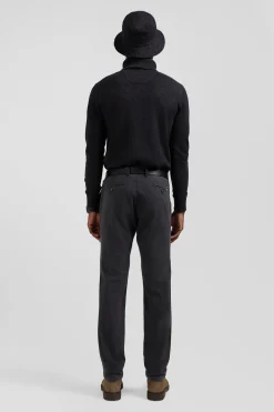 Pantalon chino uni en coton stretch gris anthracite coupe Slim
