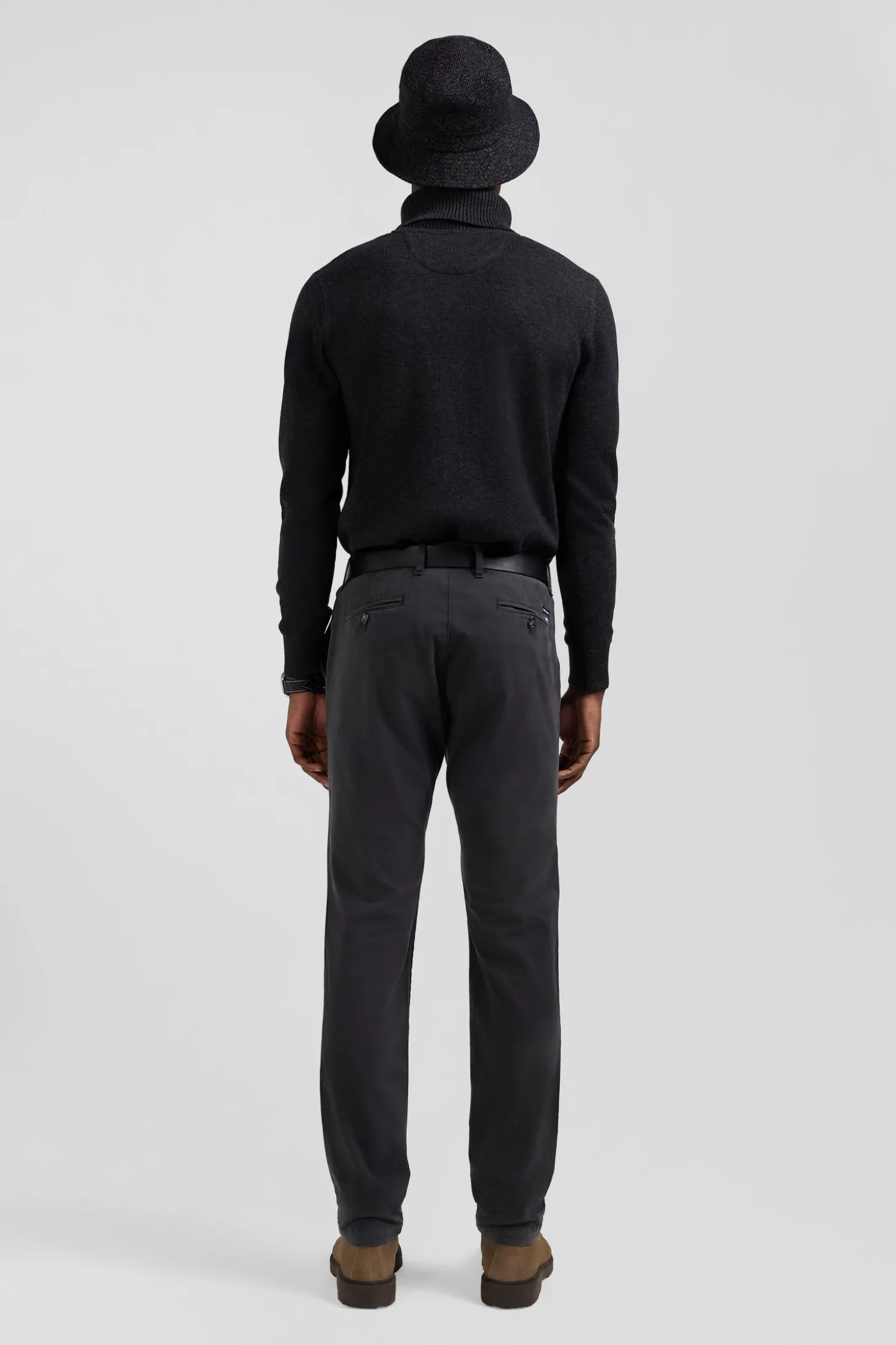 Pantalon chino uni en coton stretch gris anthracite coupe Slim