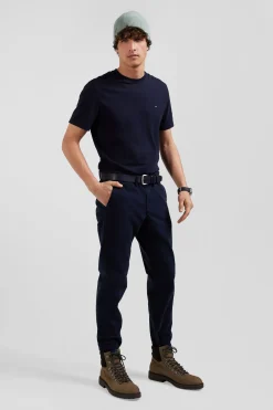 Pantalon chino uni en coton stretch bleu marine coupe Slim