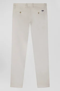 Pantalon chino uni en coton stretch beige coupe Slim