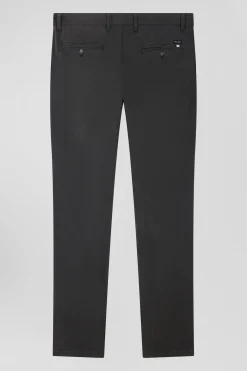 Pantalon chino uni en coton stretch gris anthracite coupe Slim