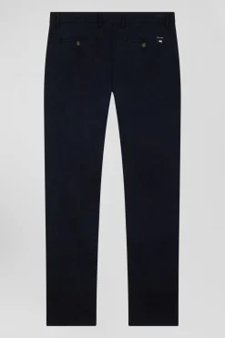 Pantalon chino uni en coton stretch bleu marine coupe Slim