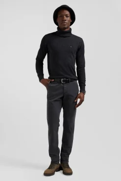 Pantalon chino uni en coton stretch gris anthracite coupe Slim