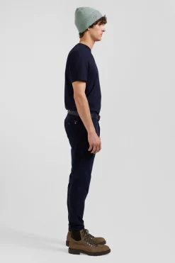 Pantalon chino uni en coton stretch bleu marine coupe Slim