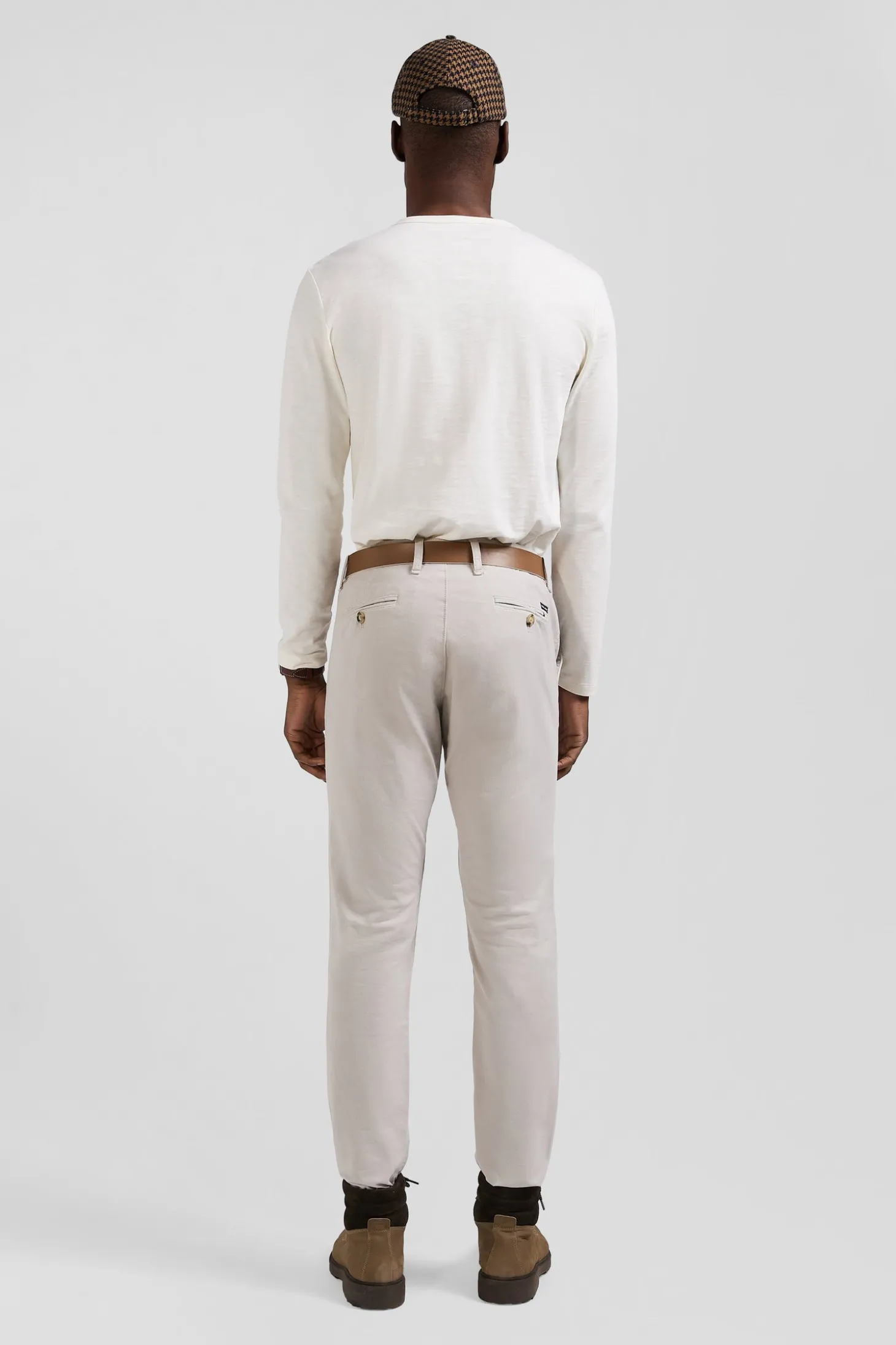 Pantalon chino uni en coton stretch beige coupe Slim