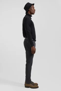 Pantalon chino uni en coton stretch gris anthracite coupe Slim