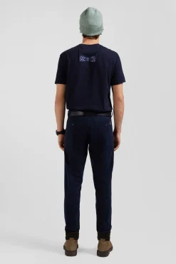 Pantalon chino uni en coton stretch bleu marine coupe Slim