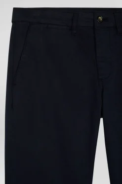 Pantalon chino uni en coton stretch bleu marine coupe Slim