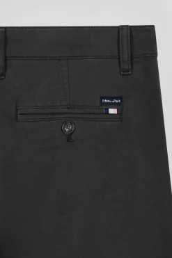 Pantalon chino uni en coton stretch gris anthracite coupe Slim